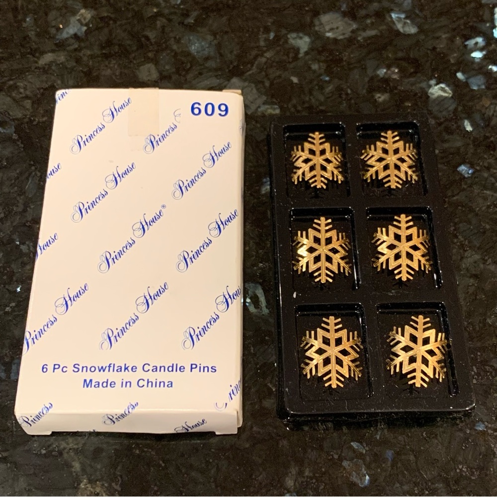 Princess House candle pins gold snowflakes set of 6 item #609
